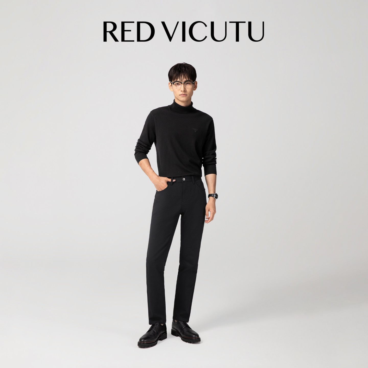 VICUTU威可多男士黑色牛仔裤莫代尔舒适商务通勤裤子日常百搭长裤