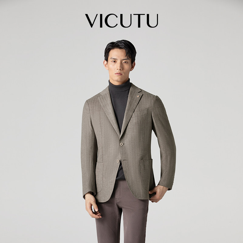 VICUTU/威可多男士单西服绵羊毛混纺时尚商务西装外套