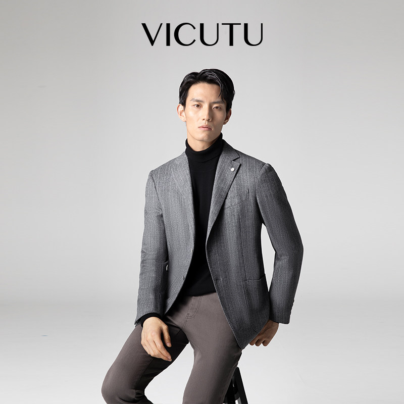 VICUTU/威可多男士单西服羊毛羊绒混纺时尚商务西装外套