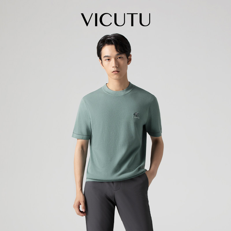 【慕斯短袖衫】VICUTU威可多春秋款男针织衫可机洗商务毛衣桑德绿