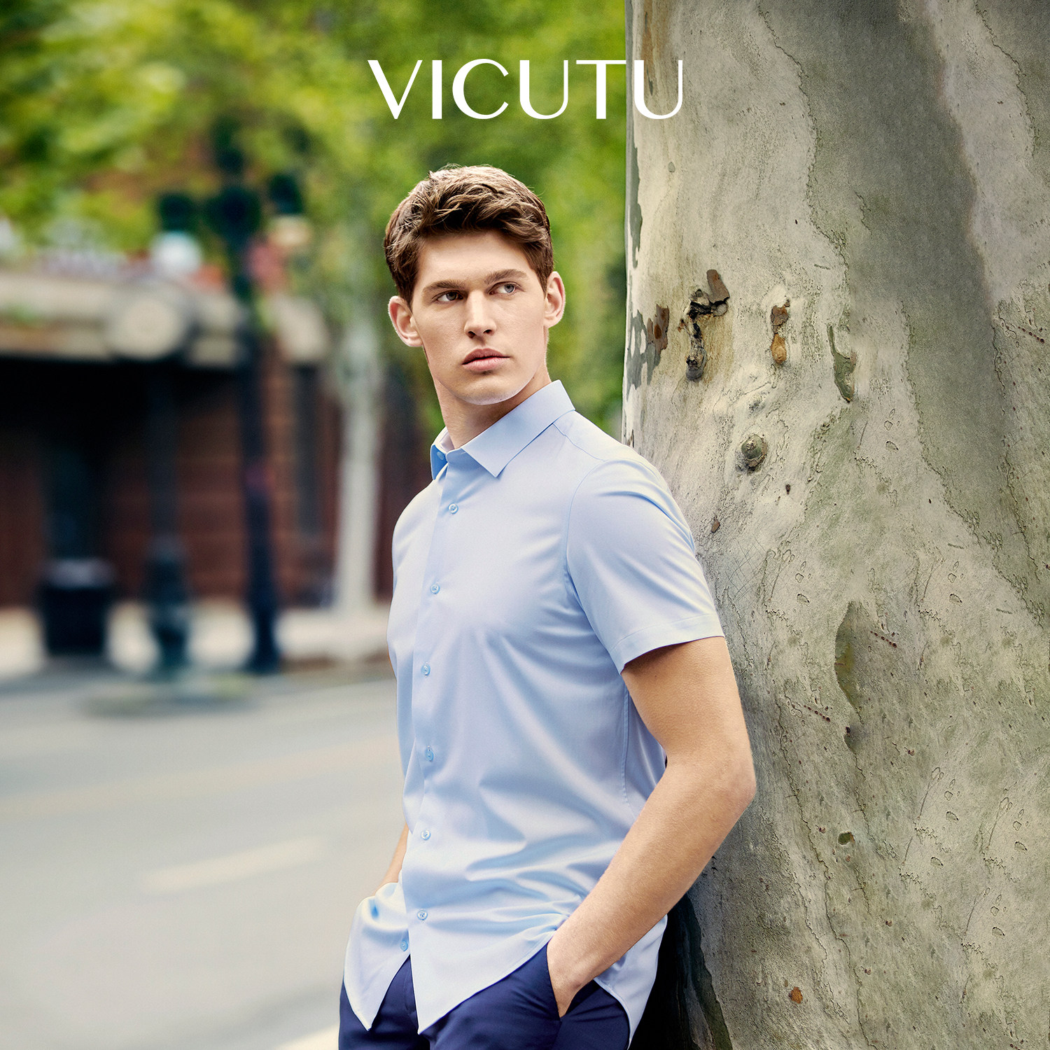 【ever短衬】VICUTU威可多衬衫男短袖夏季商务休闲持久如新衬衣