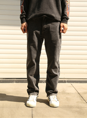 FAKE VINTAGE基础重磅水波纹牛仔裤直筒休闲裤美式复古做旧现货