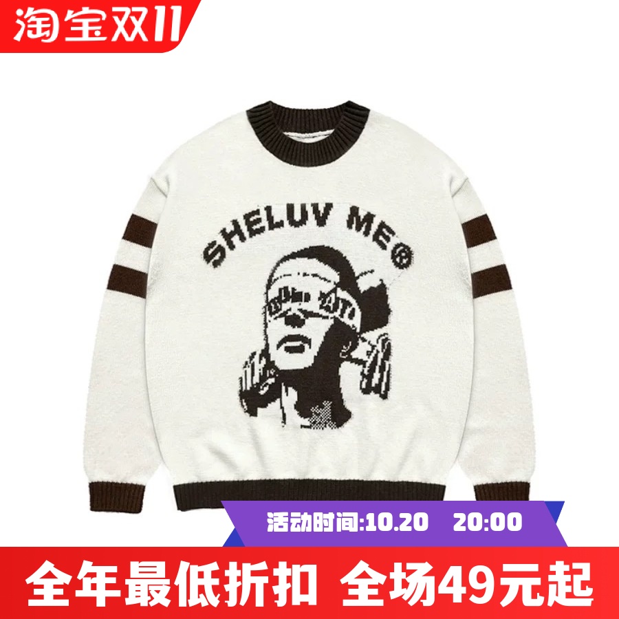 FV复线 SHELUVME 羊毛人像提花毛衣 套头潮流圆领针织