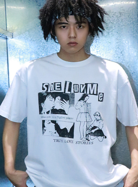 fv复线  真爱故事复古双面印花白色短袖tee
