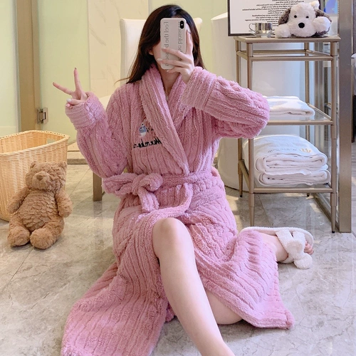 Коралловый бархатный демисезонный фланелевый флисовый банный халат, удерживающая тепло длинная милая сексуальная пижама для принцессы, увеличенная толщина
