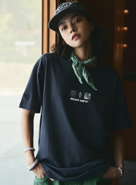 RUNOFF系列正品运动t恤女短袖新款男休闲印花棉涤宽松透气时尚T恤