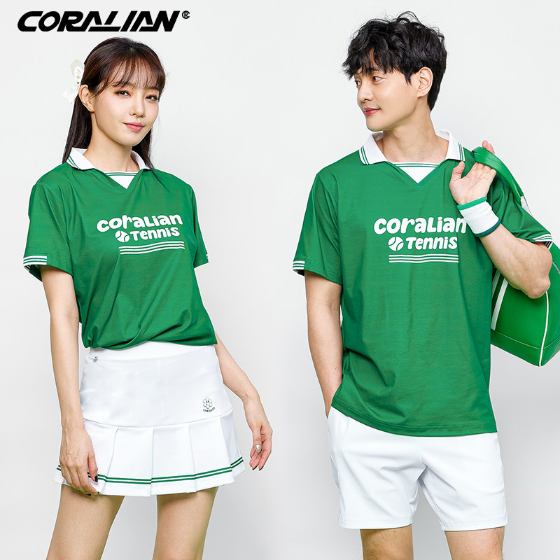 可莱安绿色网球服女运动风短袖上衣百搭休闲球衣男女同款运动速干