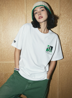 RUNOFF系列正品运动t恤女短袖新款男休闲印花棉涤宽松透气时尚T恤