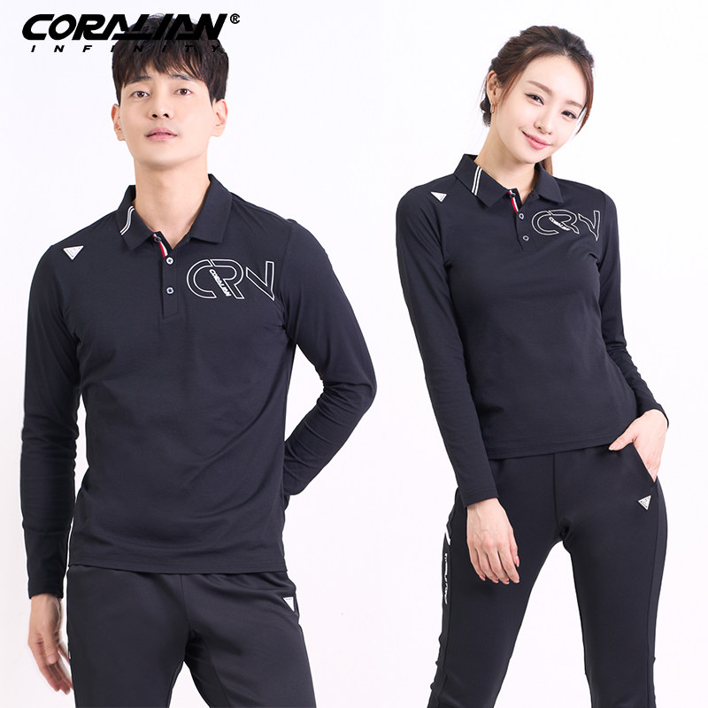 韩国可莱安羽毛球服女新款速干高尔夫服装男款翻领长袖运动服套装