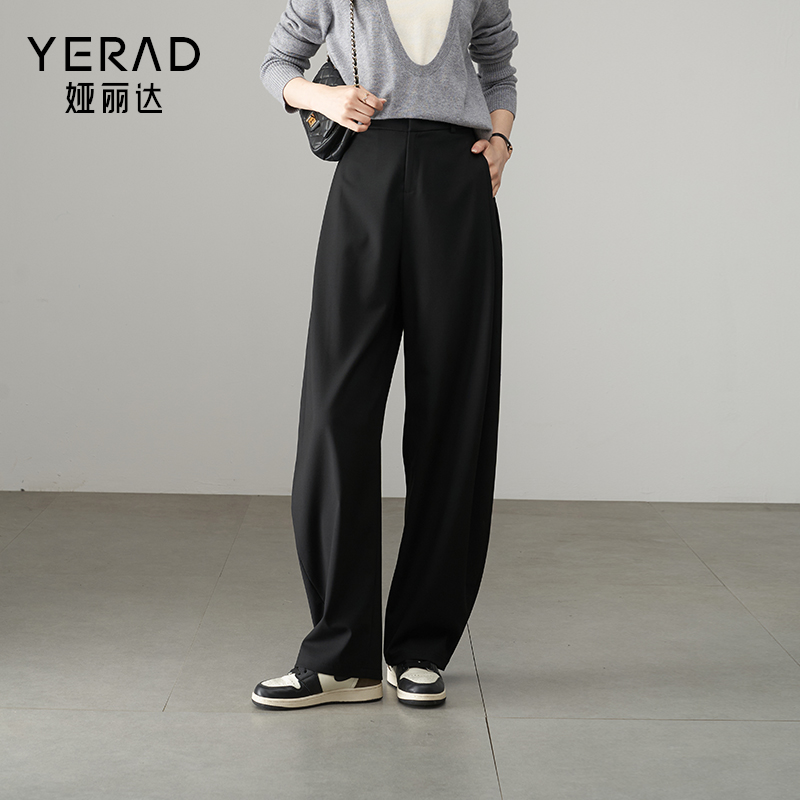娅丽达女裤2025秋季新款黑色香蕉裤宽松显瘦含羊毛裤子休闲长裤