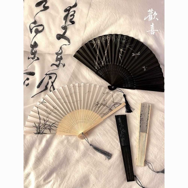 新中式黑色竹子折叠扇子古风旗袍汉服随身便携国风舞蹈折扇女夏天图片
