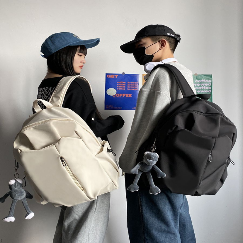 简约大容量ins纯色电脑背包大学高中书包森系校园帆布双肩包男女