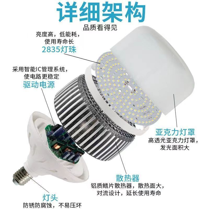 亚明led灯泡球泡节能灯E27螺旋家用车间工地厂房高亮度室内照明灯