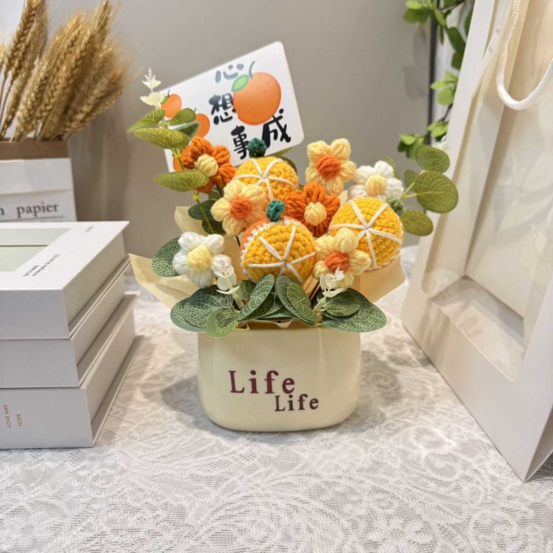 创意向日葵水果花束手工编织盆栽成品桌面摆件毕业教师礼物送女生