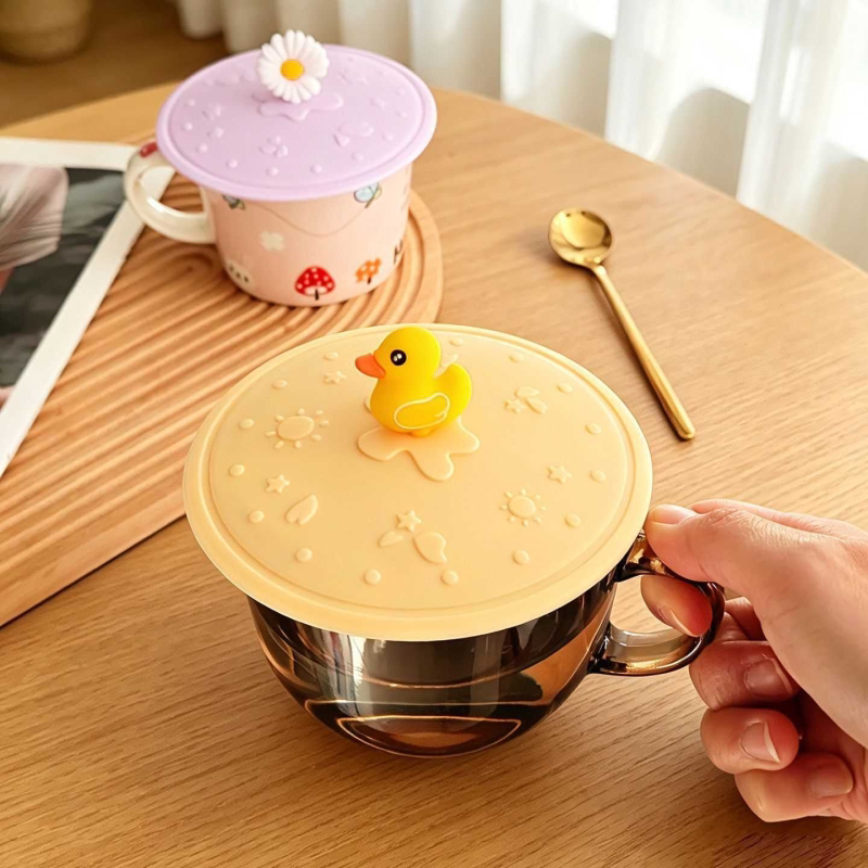 食品级环保硅胶卡通杯盖防尘防虫水杯盖子通用马克杯茶杯早餐杯盖