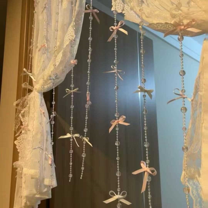 新款芭蕾风蝴蝶结珠链门帘氛围卧室门口装饰少女心房间梦幻ins风