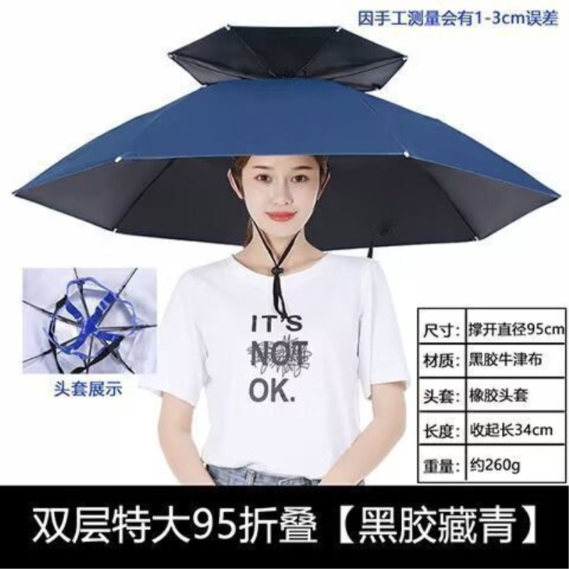 伞帽头戴雨伞帽子钓鱼头戴太阳伞户外采茶环卫防晒斗笠伞折叠大号