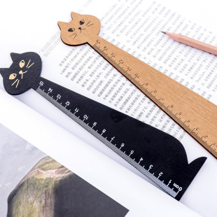 文具直尺创意可爱猫咪造型15cm测量刻度线学生用实木尺子
