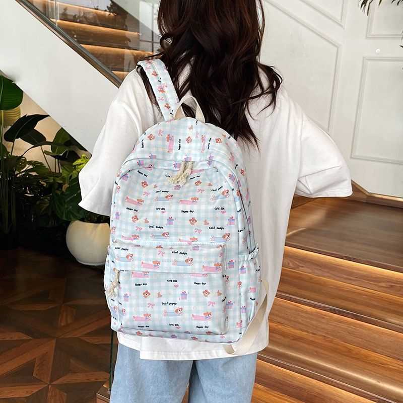日系自制蝴蝶结猫咪白色少女心书包温柔日系初中生大学生双肩背包