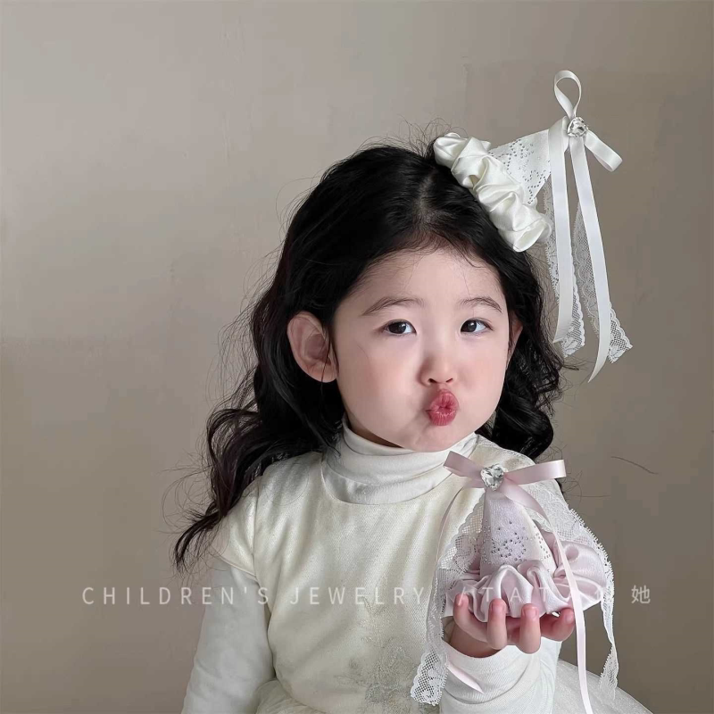 超仙生日帽发夹头饰女氛围感蕾丝飘带礼帽公主生日发饰礼帽子发卡