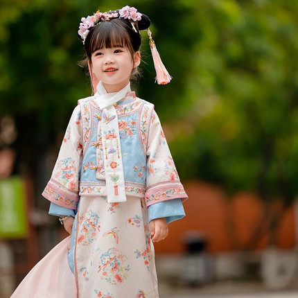 新款儿童古装格格服女童清朝宫廷服饰春秋旗袍中国风女童旗袍套装