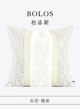 柏洛斯High end『金尔』高端白色双F客厅抱枕大靠垫床上腰枕高级