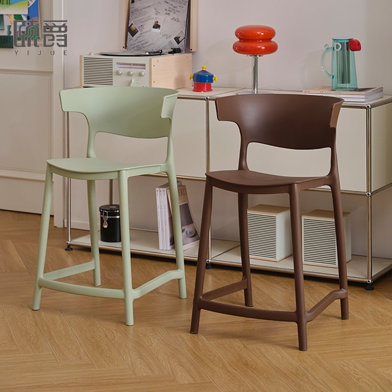 吧台椅子轻奢高级感商用餐厅咖啡厅高脚椅塑料椅子可叠放岛台椅子
