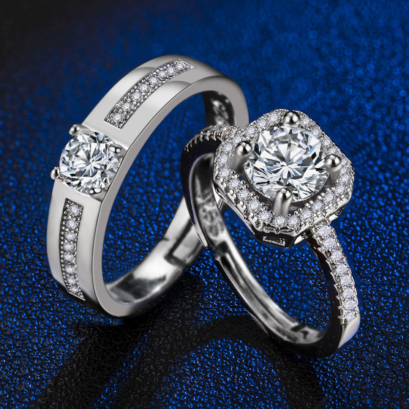 奢华仿真钻戒男女一对求婚戒指假道具结婚情侣活口对戒开口可调节