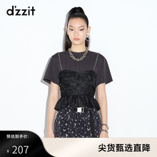 T恤女3D2D3131A 假两件复古宫廷短袖 dzzit地素 奥莱夏款