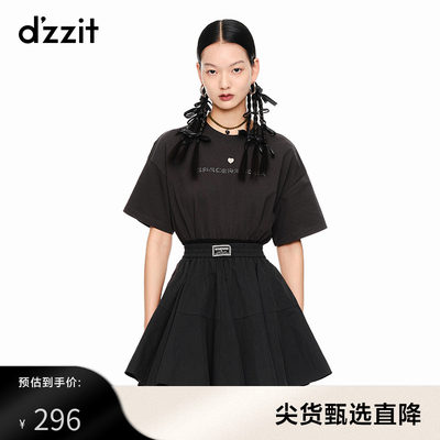 dzzit地素奥莱 夏半袖纯棉黑色短袖t恤女ins潮3E2B3271A