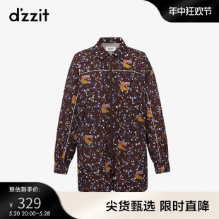 女时尚 dzzit地素奥莱夏季 连体裤 加菲猫印花长袖 休闲拉链宽松短裤