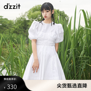 dzzit地素 白色泡泡袖 甜美连衣裙女 夏款