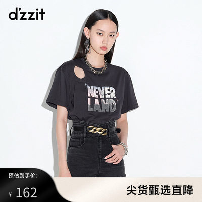 dzzit地素 奥莱迪士尼疏离感穿搭印花肩部镂空短袖T恤女3D2B3091A