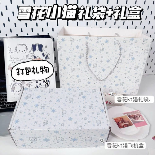 雪花小猫礼物飞机盒ins风高颜值小卡送生日礼物包装盒打包盒子