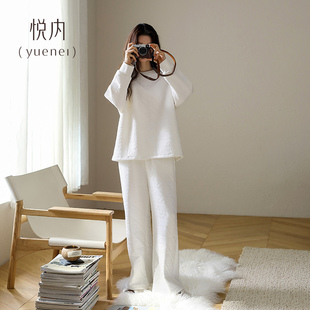 悦内睡衣女款秋冬季加厚纯棉长袖空气棉夹层夹棉家居服春秋季套头