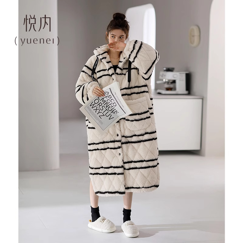 悦内睡袍女士睡衣秋冬季冬款珊瑚绒三层夹棉加厚法兰绒大码长款裙,女士内衣/男士内衣/家居服,睡袍/浴袍,淘宝优惠券,粉丝福利购,淘宝优惠卷