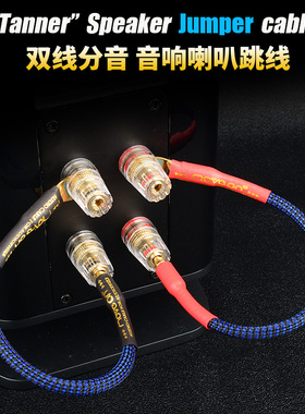 天蓝Tanner无氧铜6N音箱跳线双线分音hifi香蕉头Y插U插音响喇叭线