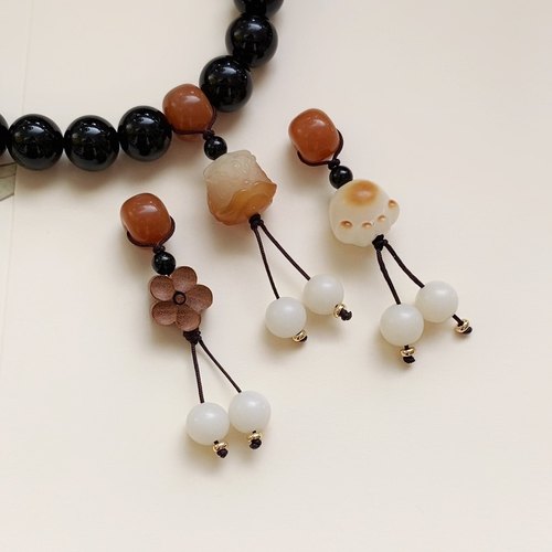 天然菩提隔珠桃木梅花莲蓬醒狮流苏挂坠无患子手串diy小提溜配饰