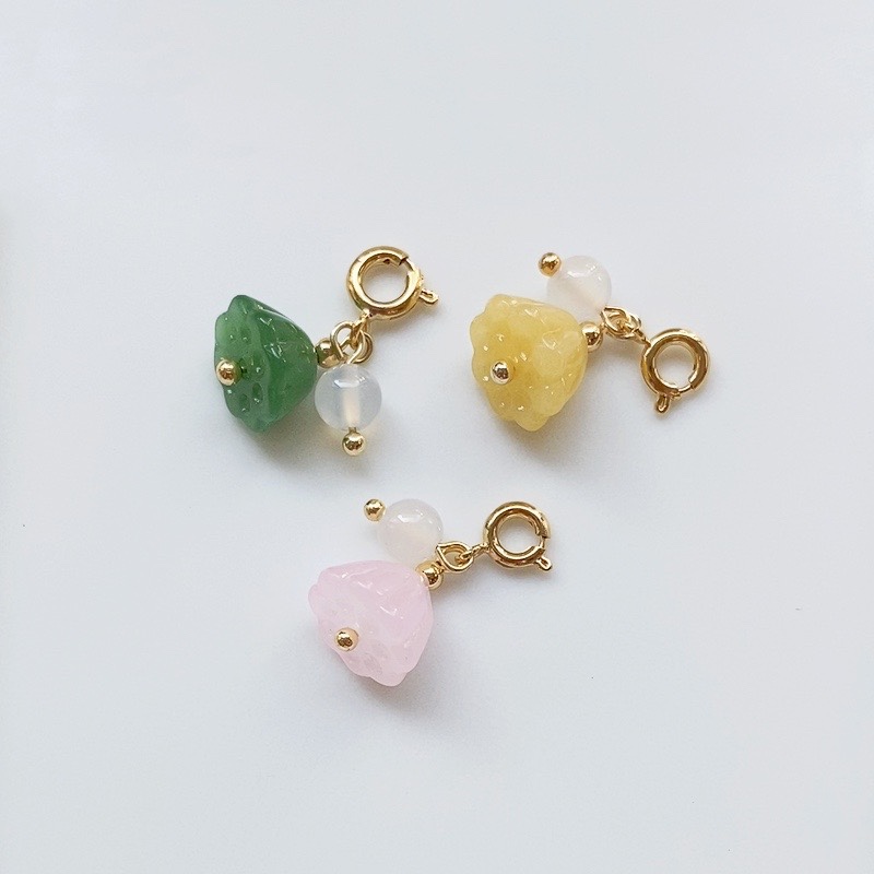 玉髓莲蓬吊坠弹簧扣活口随意挂取天然白玛瑙配珠百搭笔坠小提溜款