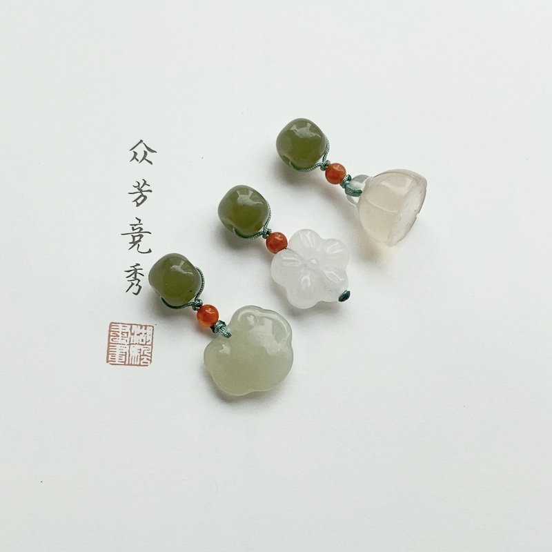 新款天然和田玉8mm隔珠手串小吊坠手链挂件莲蓬如意挂饰女手作DIY