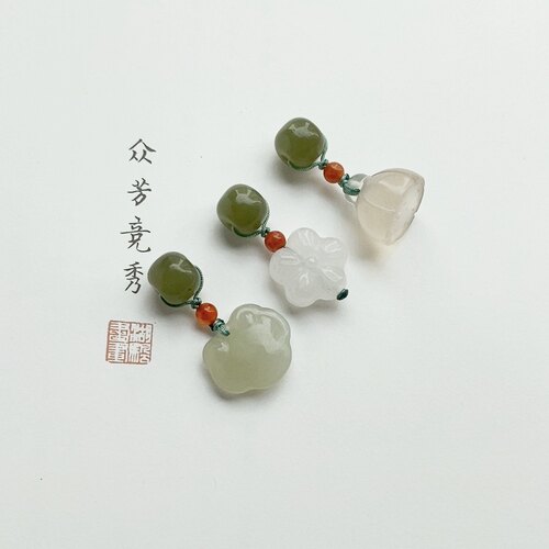 新款天然和田玉8mm隔珠手串小吊坠手链挂件莲蓬如意挂饰女手作DIY