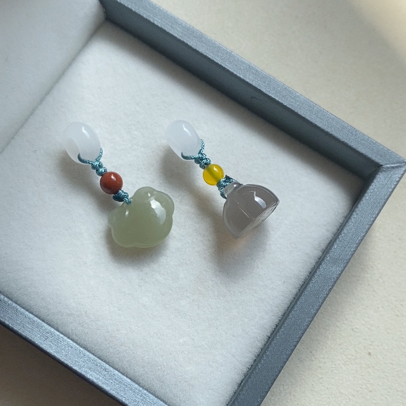 白玉隔珠款吊坠8mm手链diy挂件配饰玛瑙莲蓬白玉平安扣手工小提溜