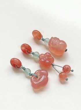 天然南红隔珠玛瑙如意吊坠diy手链项链旗袍压襟小提溜貔貅平安扣