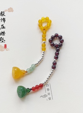 弹力圈款手工成品天然玛瑙复古旗袍压襟扣棉麻袍配饰玉莲蓬银饰品