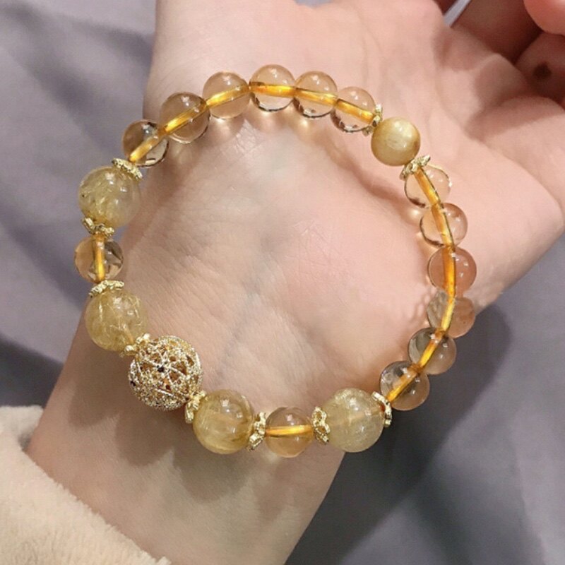工厂价正品水晶手串金发晶黄水晶手链女貔貅手链小众设计简约礼物
