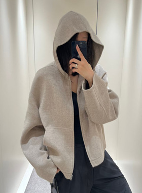 AC男女同款宽松休闲简约羊毛混纺拉链连帽外套25新款双面尼