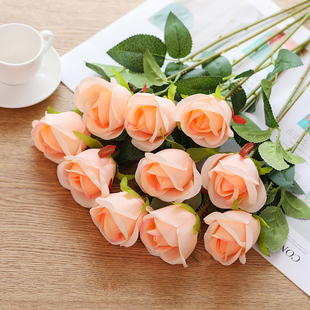 客厅装 饰花干花餐桌摆件婚庆花艺 仿真玫瑰花束假花绢花塑料花套装