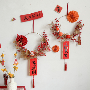 新年花环门饰卧室门客厅过年装饰壁挂财神爷挂饰多福猫吉祥吊饰