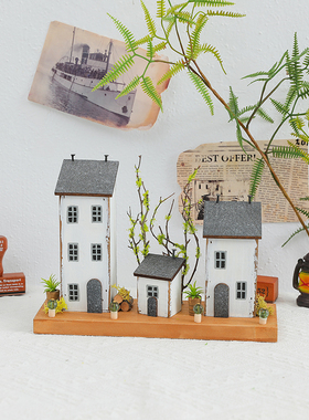 田园风摆件房子模型造景中式