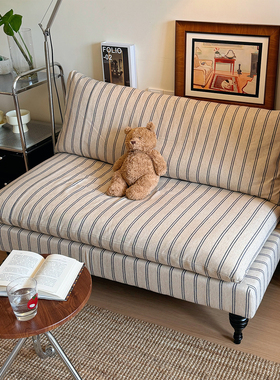 法式中古风复古沙发简约卧室小沙发客厅民宿设计师条纹布艺沙发椅